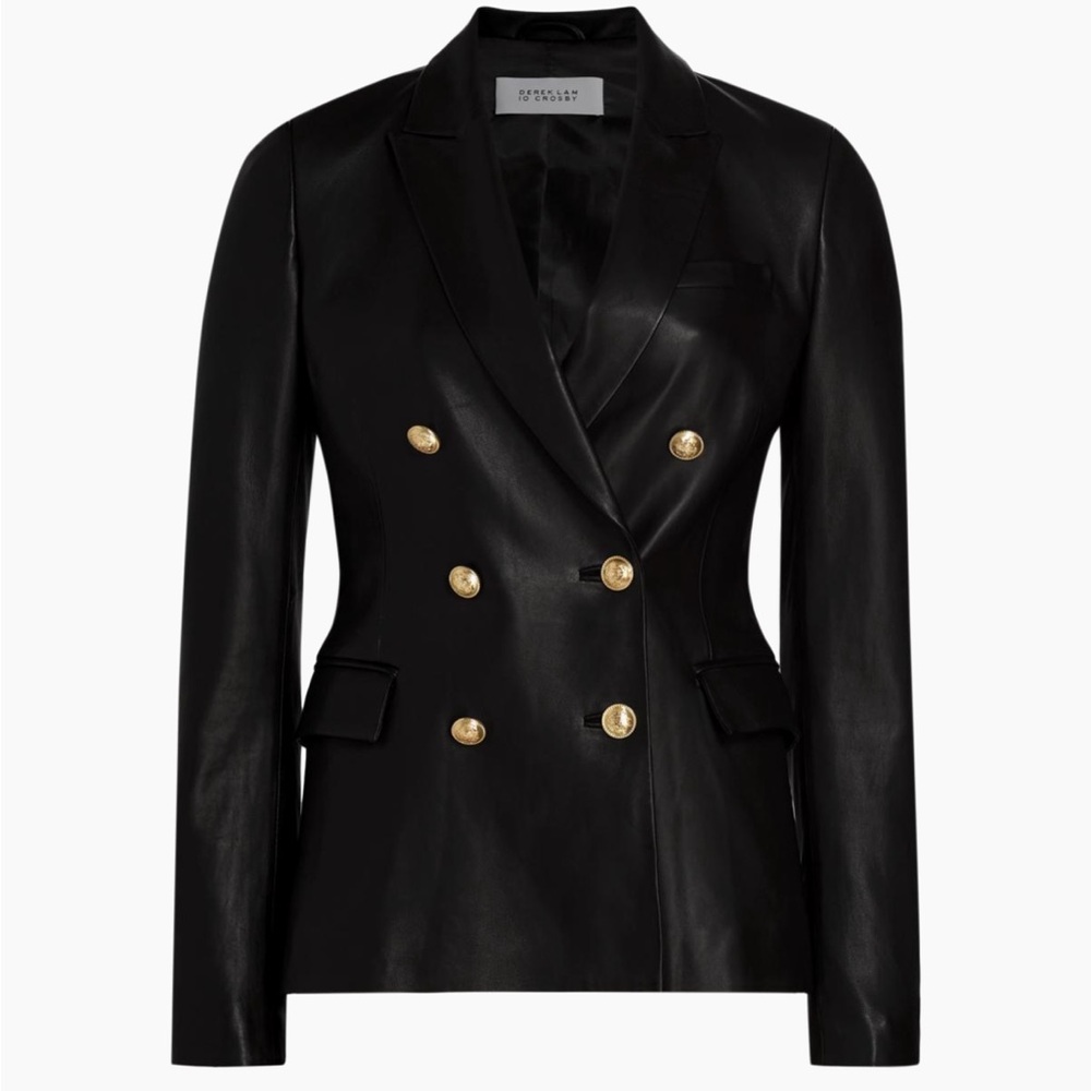 10 Crosby Derek Lam Black Double-Breasted Women's Leather Jacket